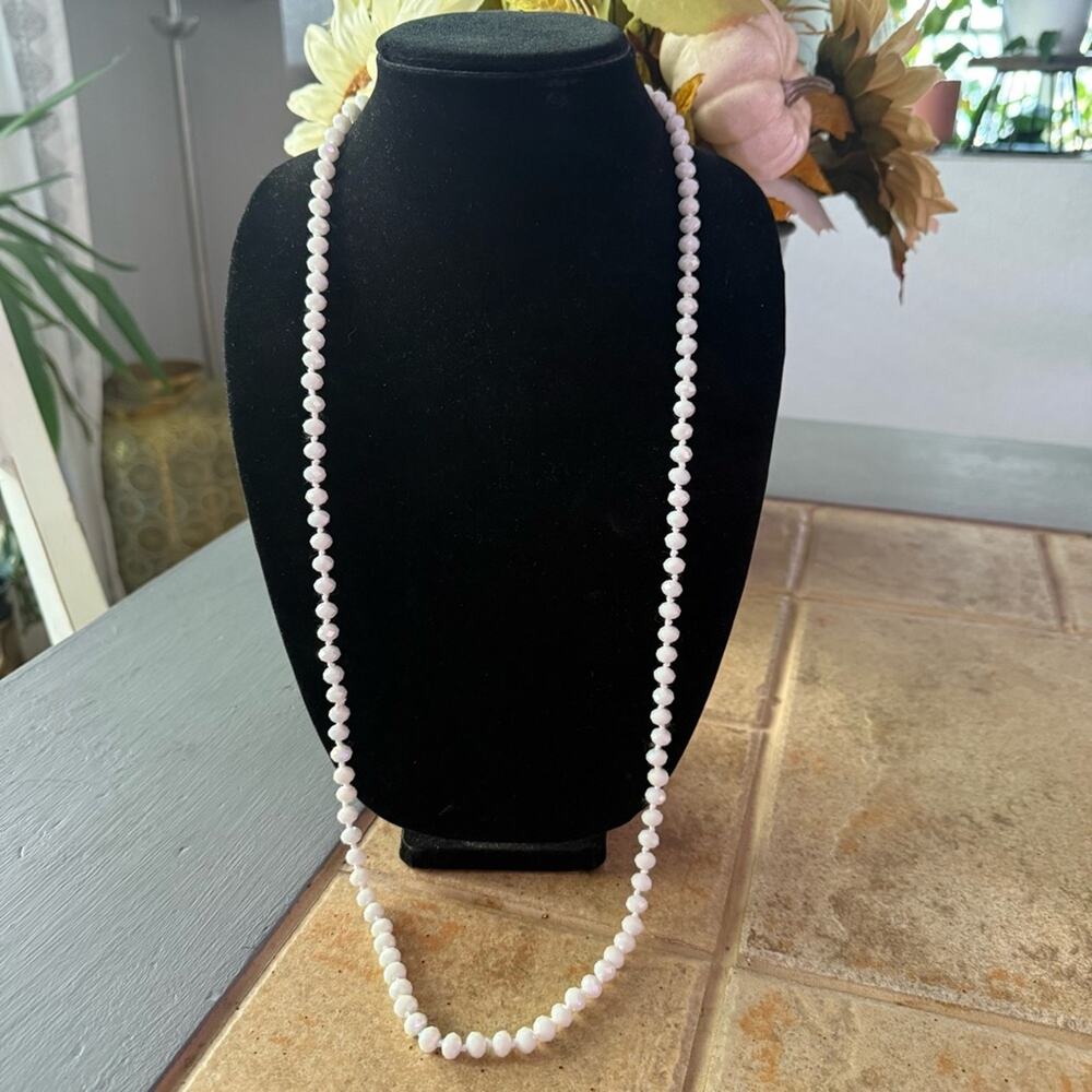 Long White Beaded Necklace
